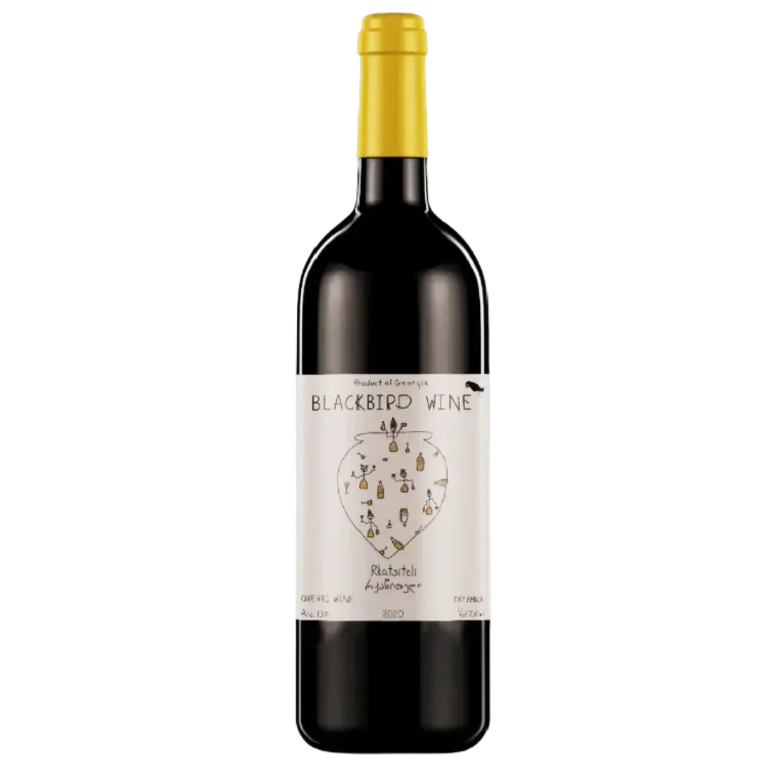 Flasche georgischer Orangewein Kardanakhi Estate Blackbird Rkatsiteli Qvevri – traditionell im Qvevri gereifter Rkatsiteli mit komplexem, tanninreichem Geschmack und Noten von Trockenfrüchten.